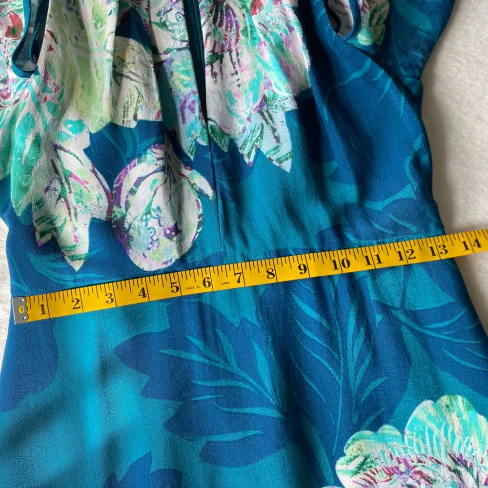 Anthropologie Maeve Elia Open Shoulder Dress Blue Floral Lined Sz 0 - Picture 11 of 16